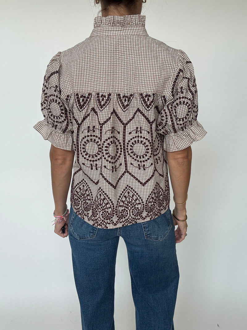 Emerson Embroidered Gingham Top