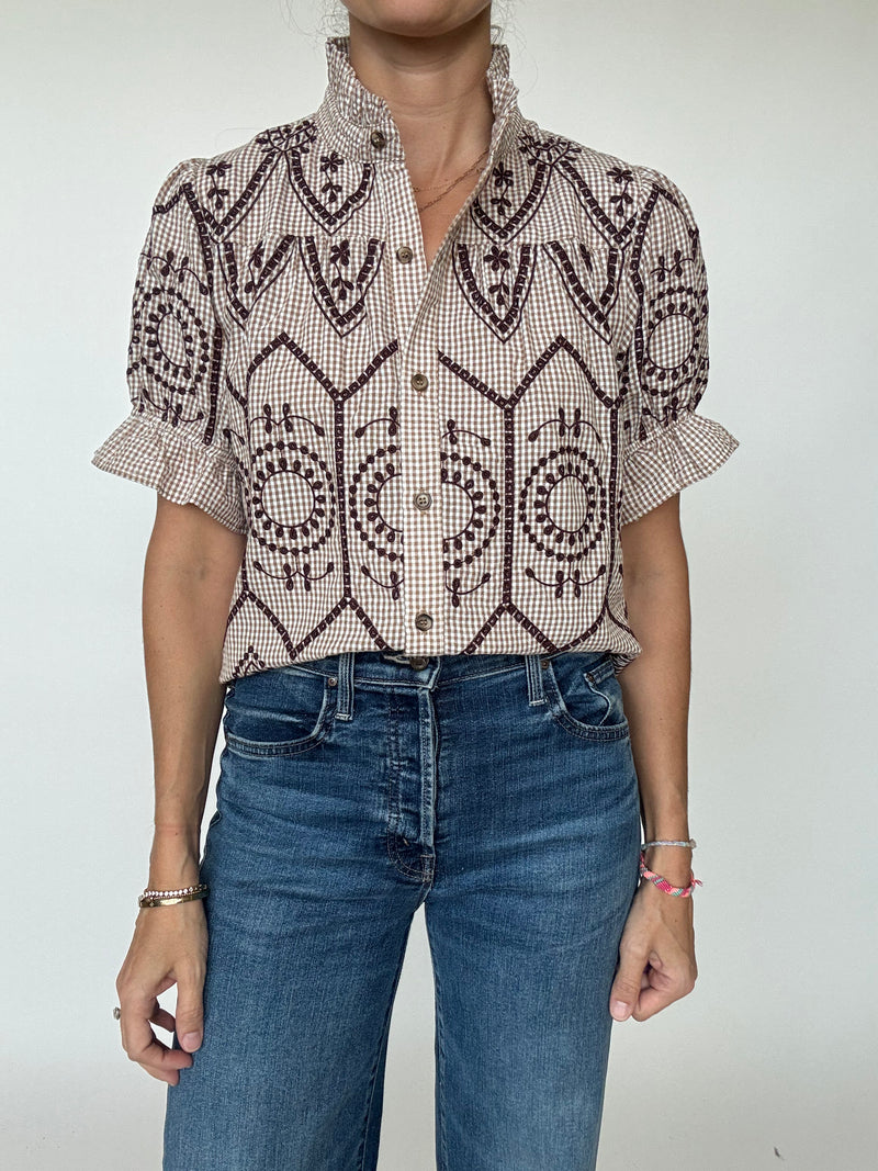Emerson Embroidered Gingham Top