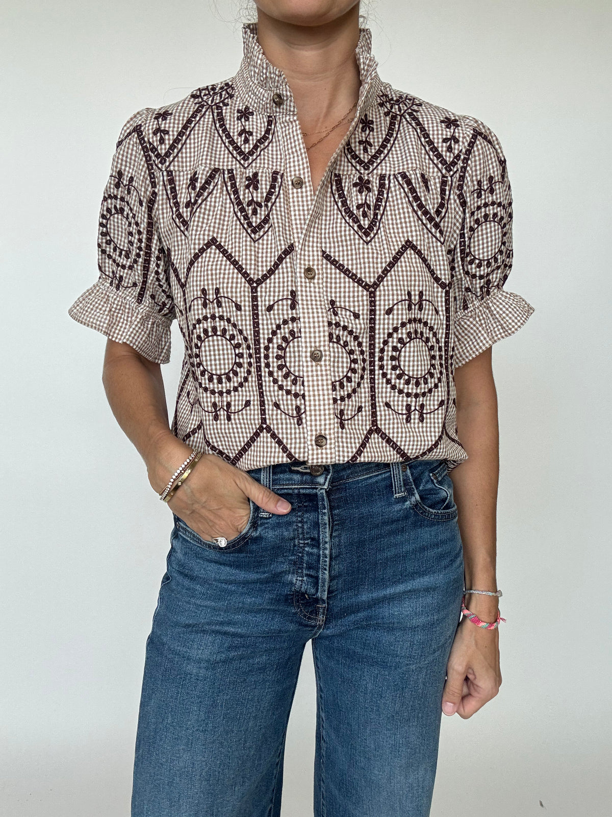 Emerson Embroidered Gingham Top