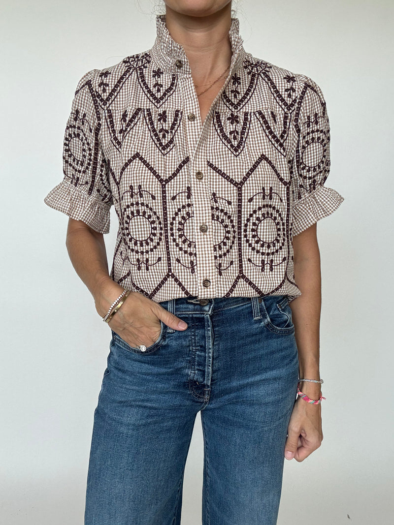 Emerson Embroidered Gingham Top