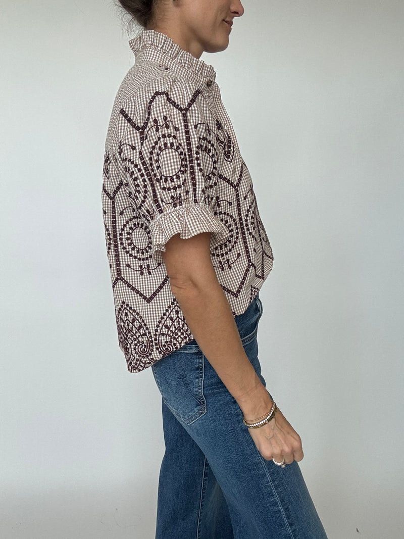 Emerson Embroidered Gingham Top