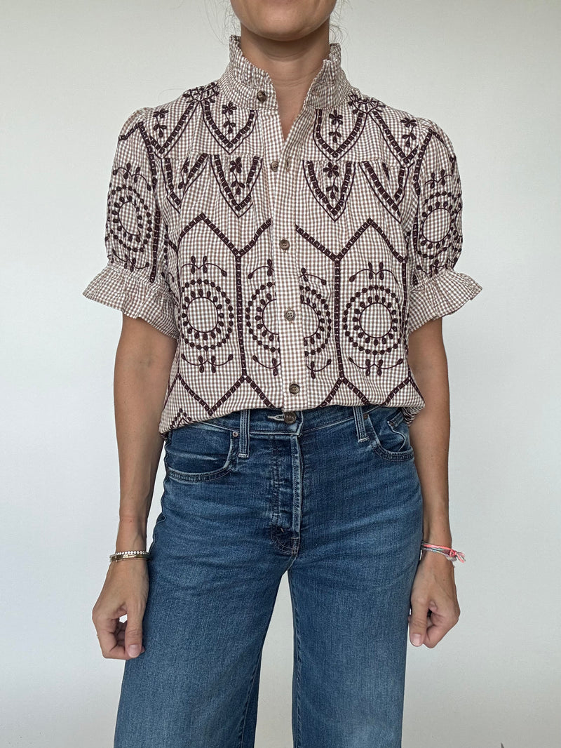 Emerson Embroidered Gingham Top