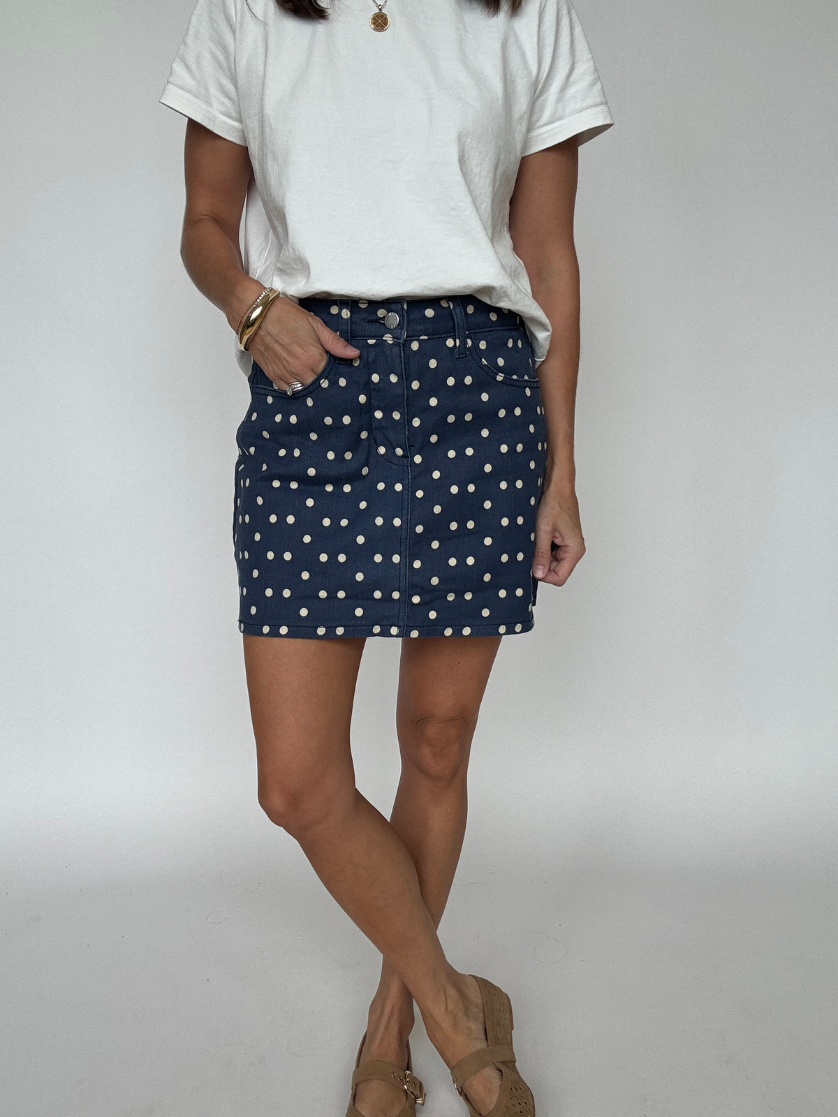 Polka Dot Denim Skort