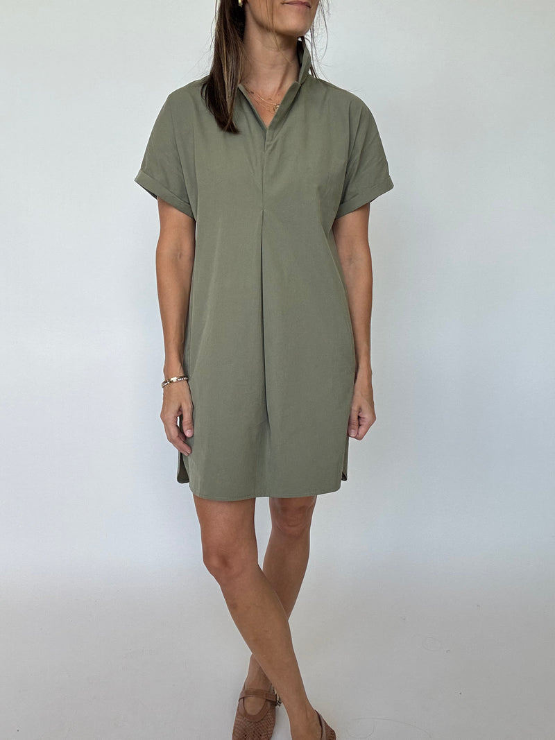 PREORDER | Greer Classic Collared Poplin Dress - Olive | EST SHIP DATE 9/24