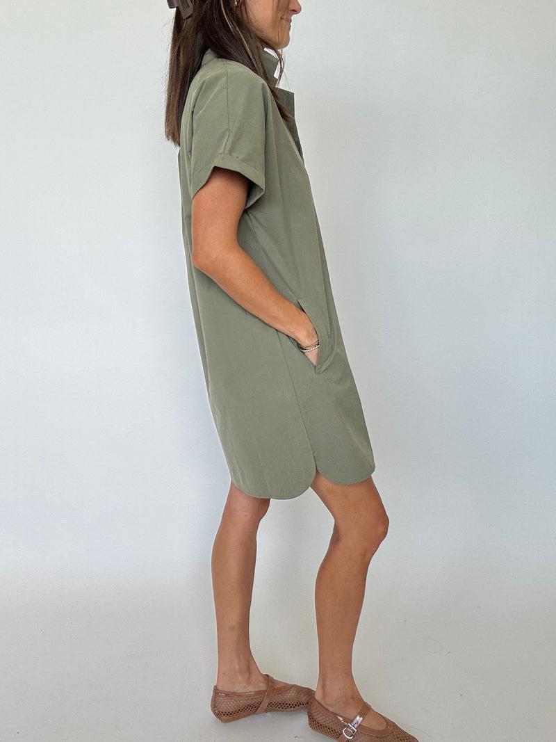 PREORDER | Greer Classic Collared Poplin Dress - Olive | EST SHIP DATE 9/24
