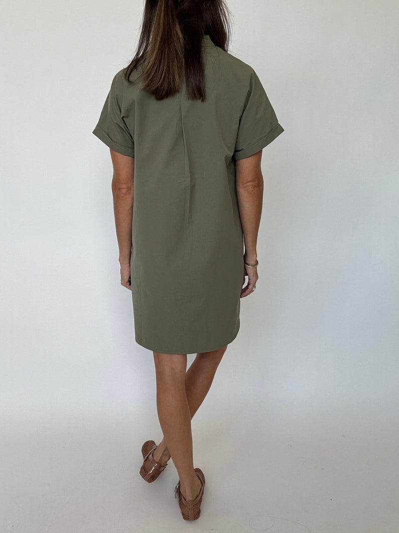 PREORDER | Greer Classic Collared Poplin Dress - Olive | EST SHIP DATE 9/24
