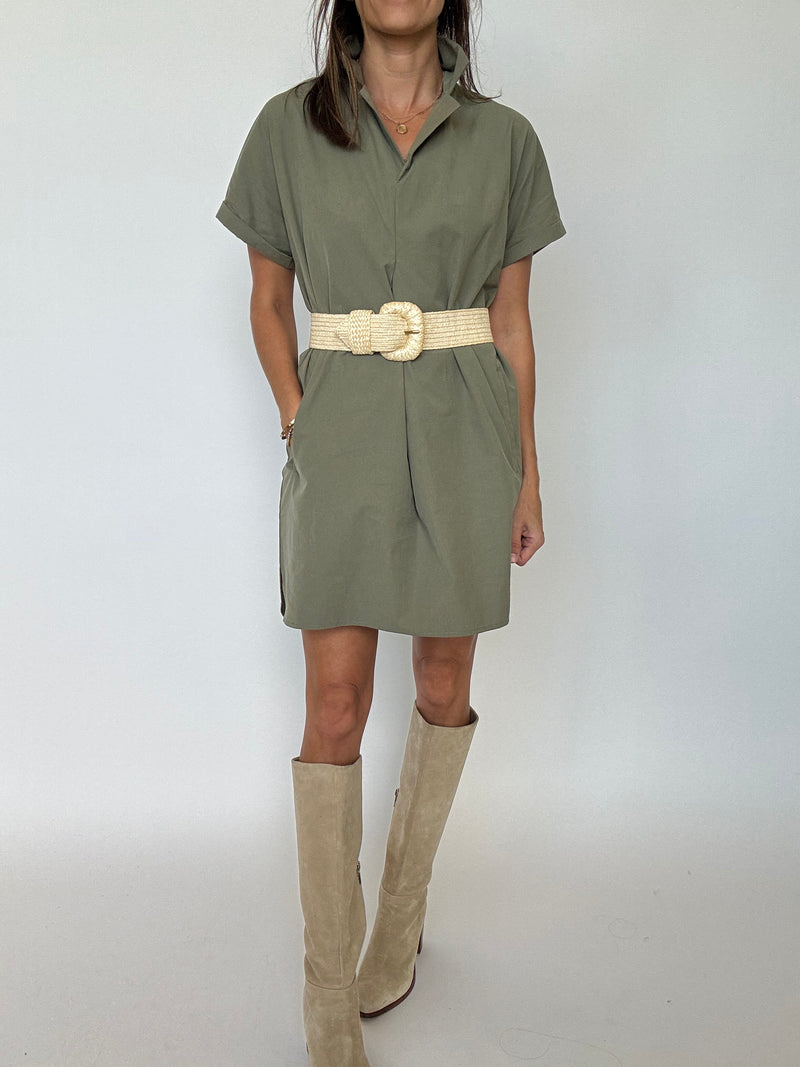 PREORDER | Greer Classic Collared Poplin Dress - Olive | EST SHIP DATE 9/24