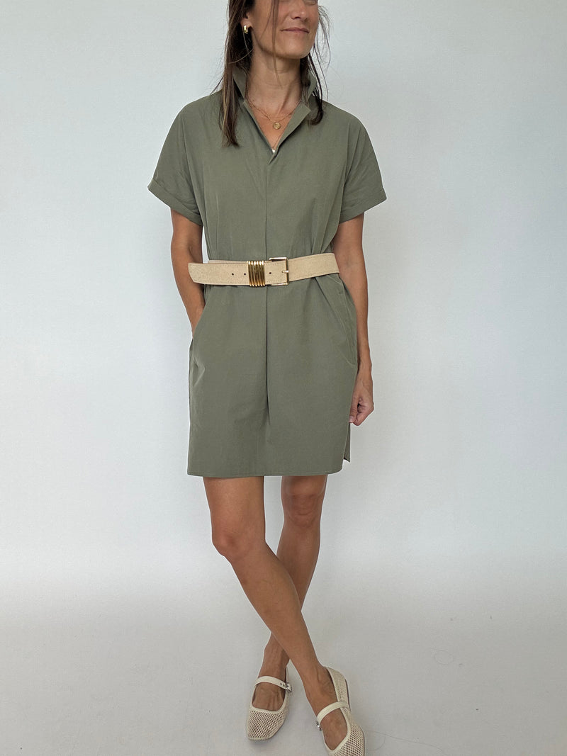 PREORDER | Greer Classic Collared Poplin Dress - Olive | EST SHIP DATE 9/24