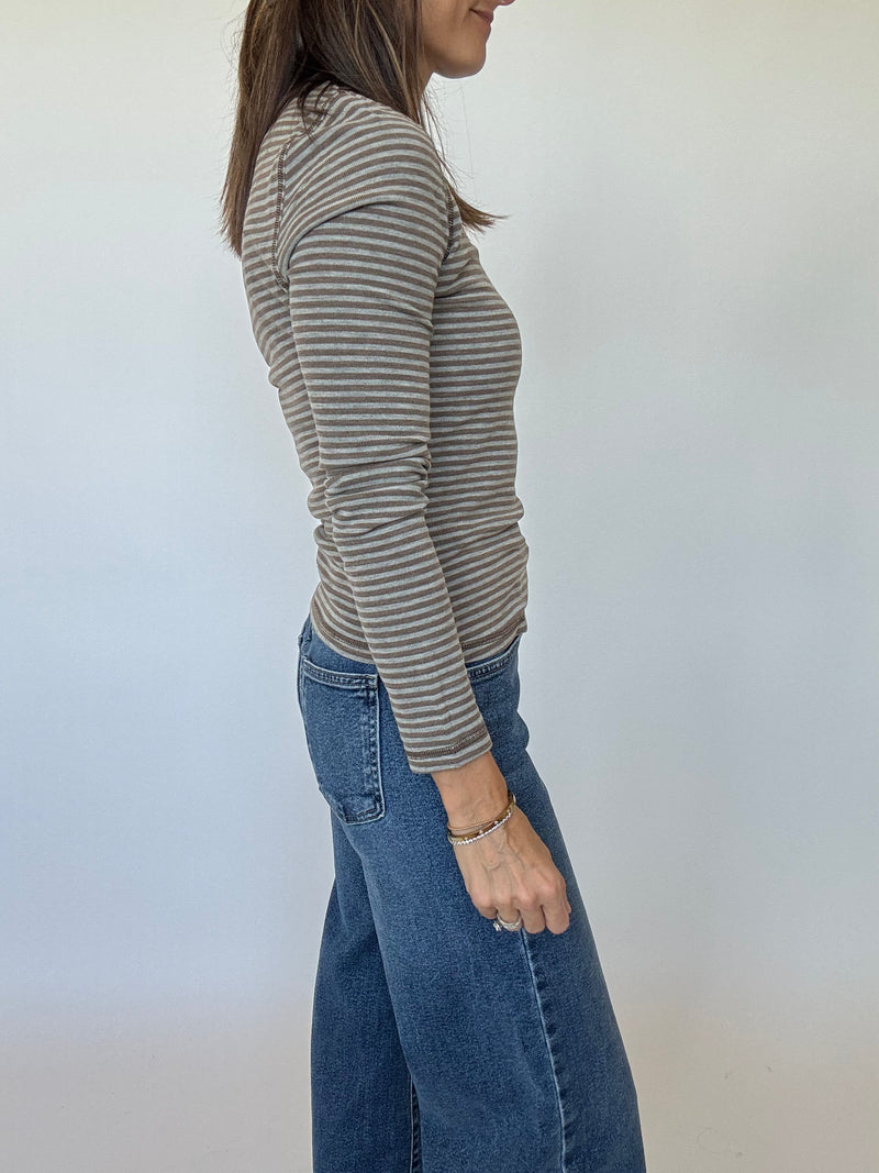 Sophie Long Sleeve Tee - Brown Stripe