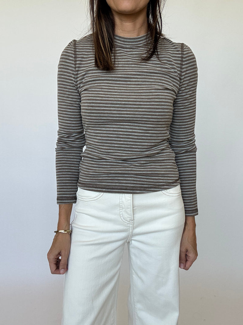 Sophie Long Sleeve Tee - Brown Stripe