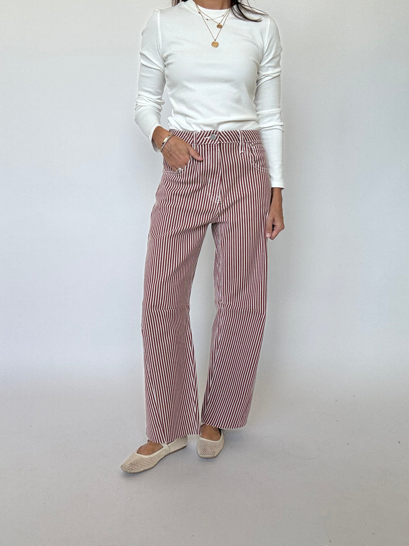 Brown Stripe Barrel Jean | Just Black Denim