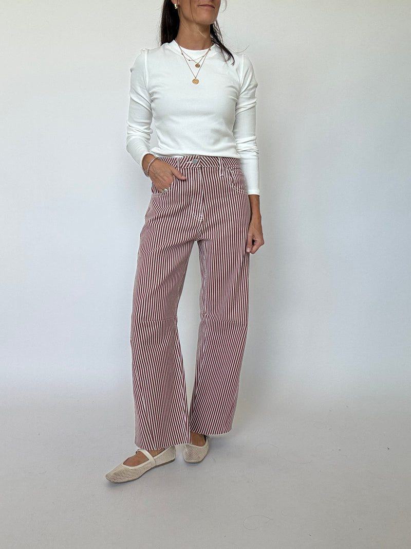 Brown Stripe Barrel Jean | Just Black Denim