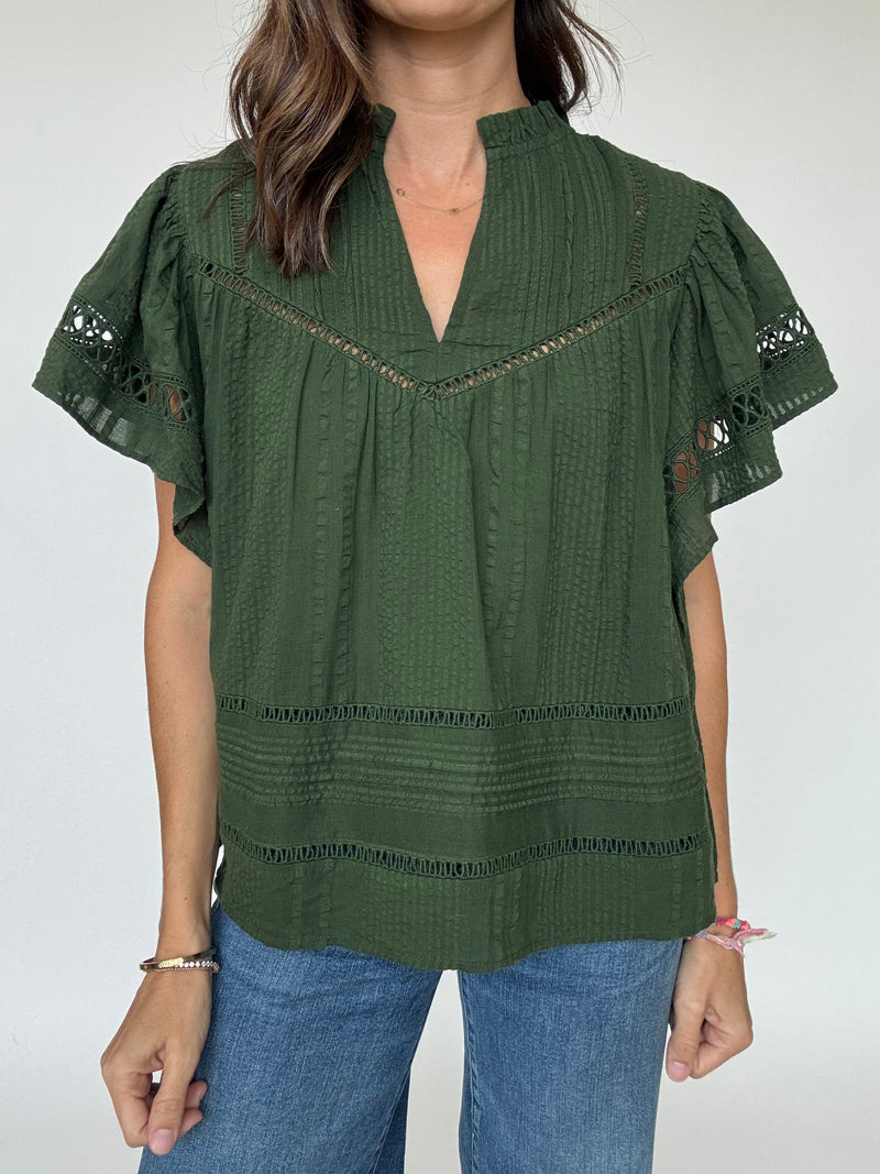 Cory Flutter Sleeve Top - Olive | THML
