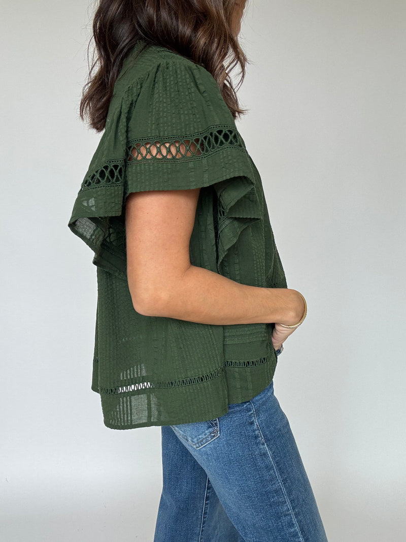 Cory Flutter Sleeve Top - Olive | THML