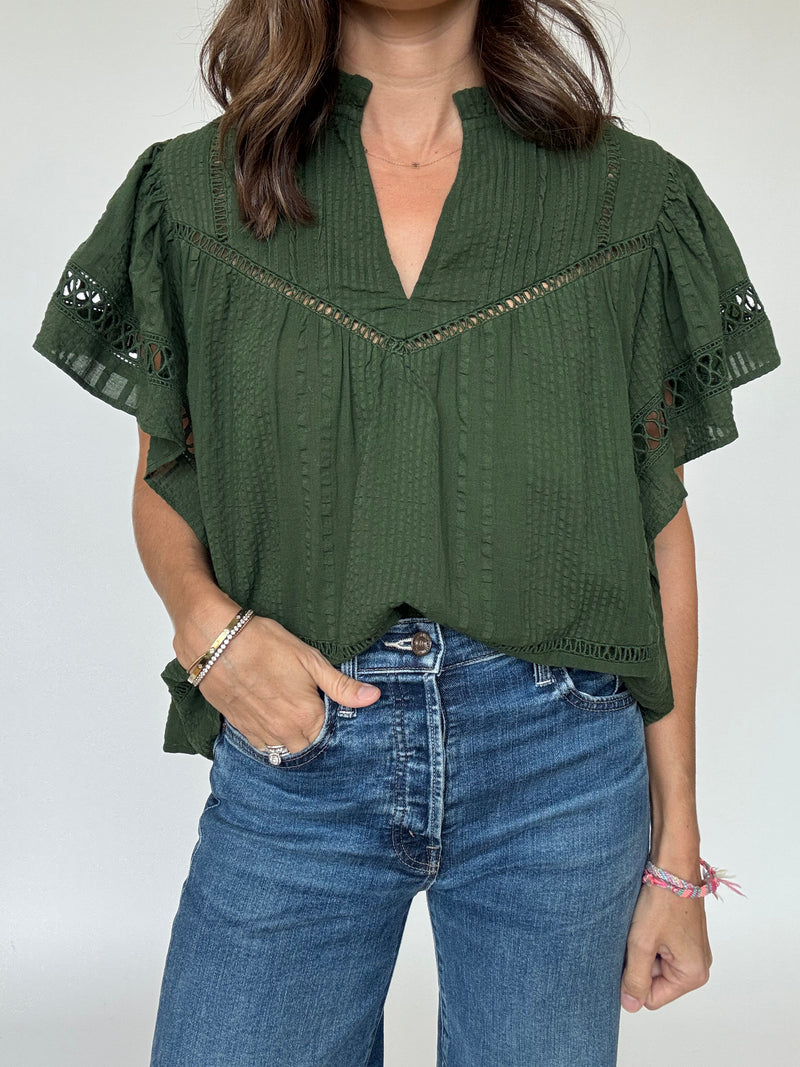 Cory Flutter Sleeve Top - Olive | THML