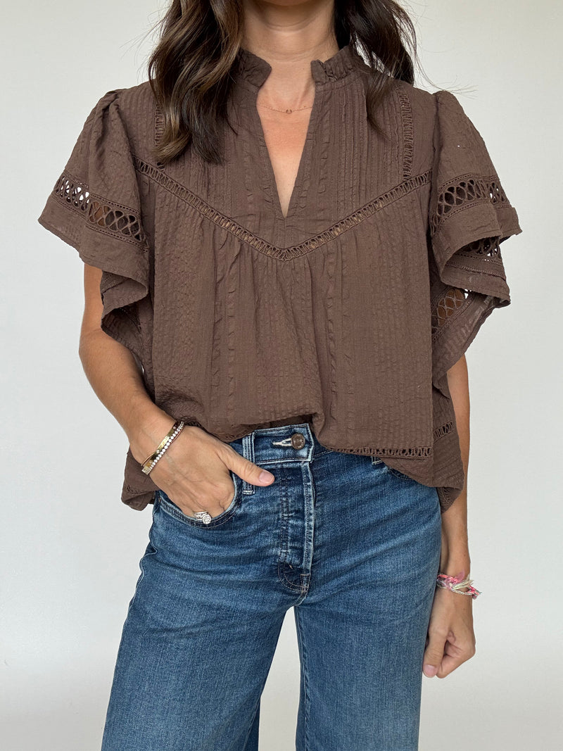 Cory Flutter Sleeve Top - Brown | THML