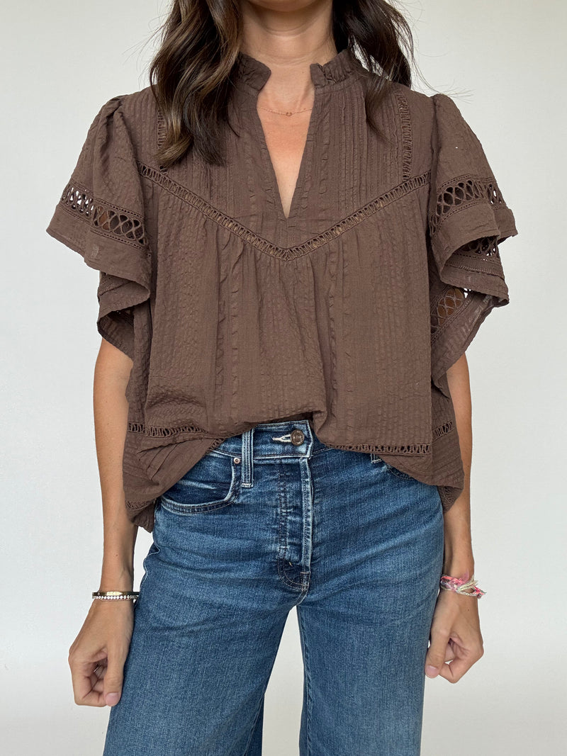 Cory Flutter Sleeve Top - Brown | THML