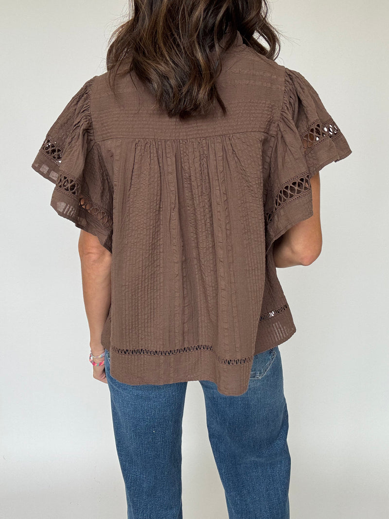 Cory Flutter Sleeve Top - Brown | THML