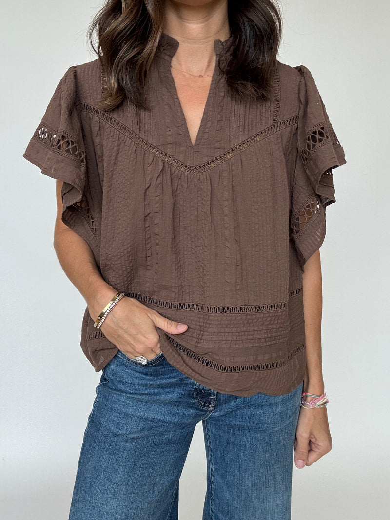 Cory Flutter Sleeve Top - Brown | THML