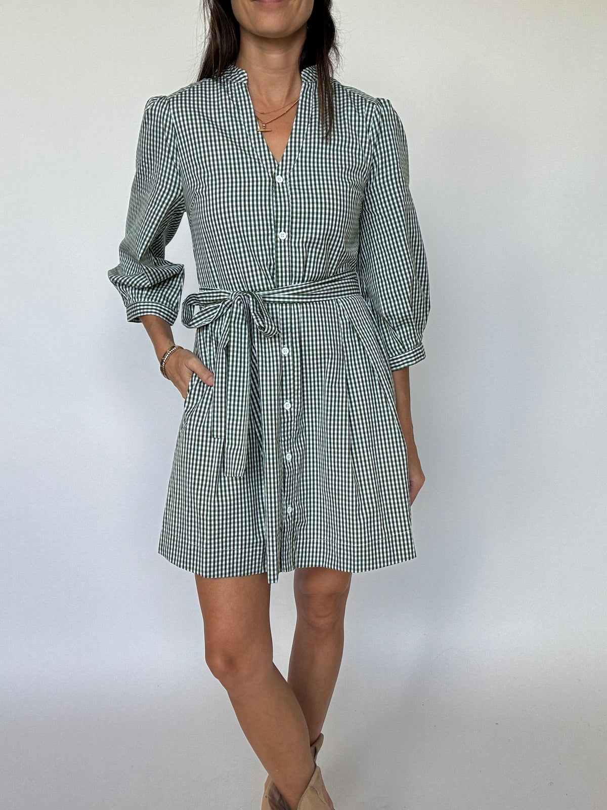 Evergreen Gingham Mini Dress