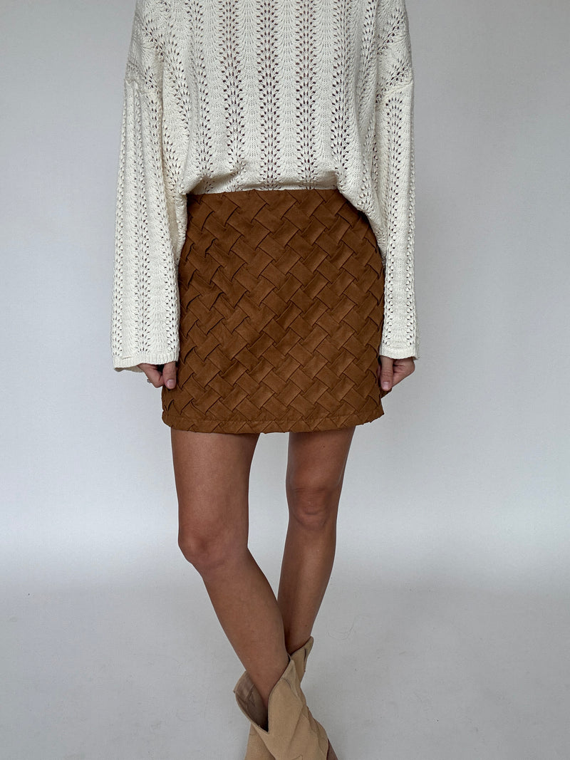 Camel Woven Faux Suede Skirt