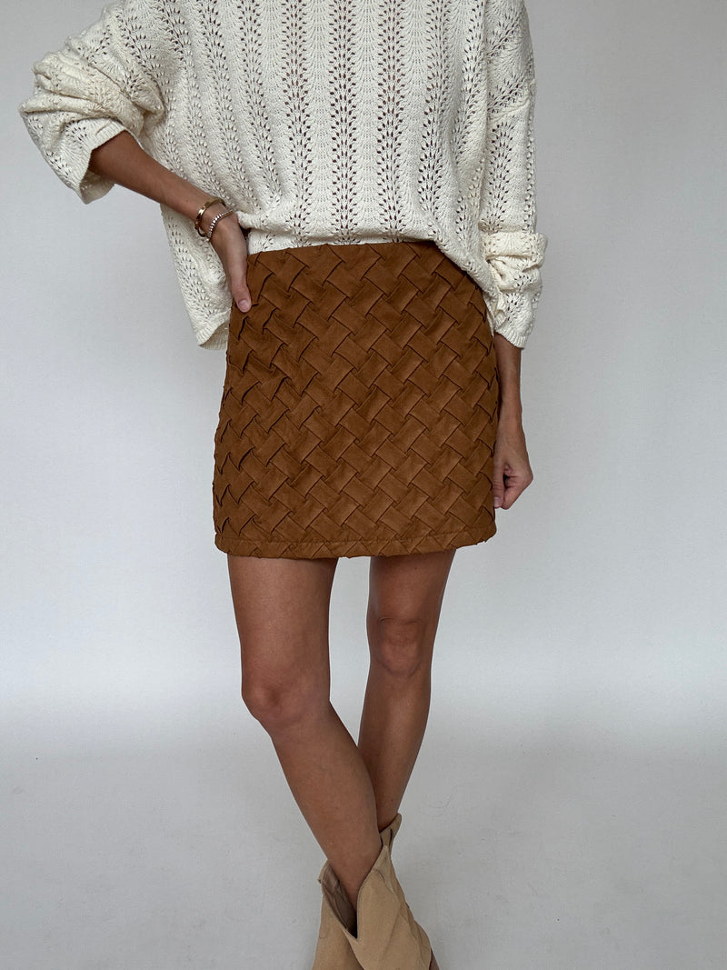 Camel Woven Faux Suede Skirt