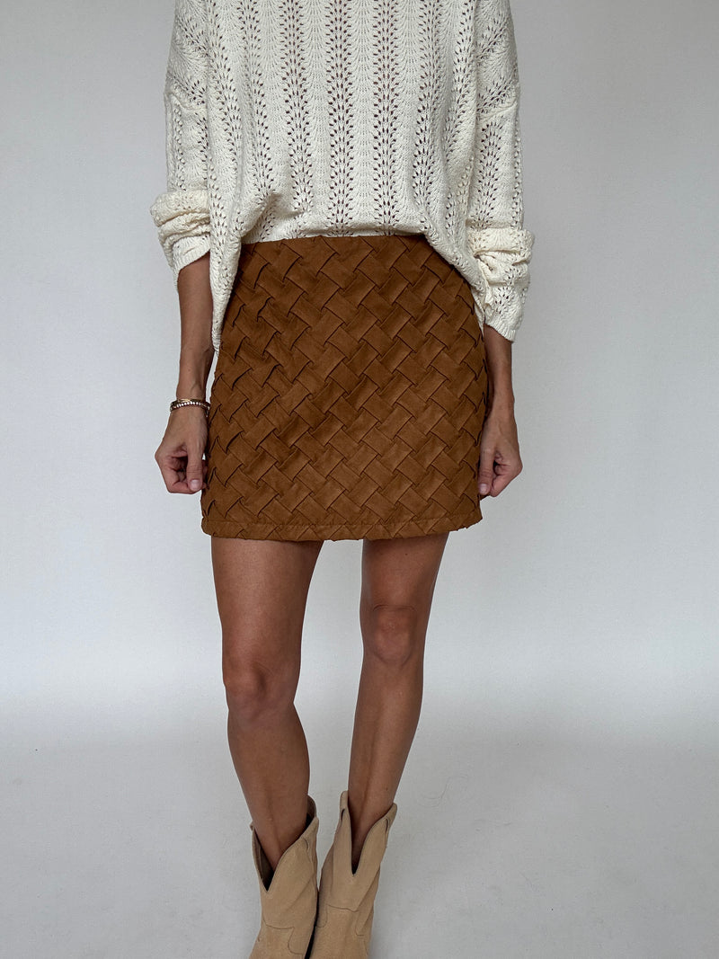 Camel Woven Faux Suede Skirt