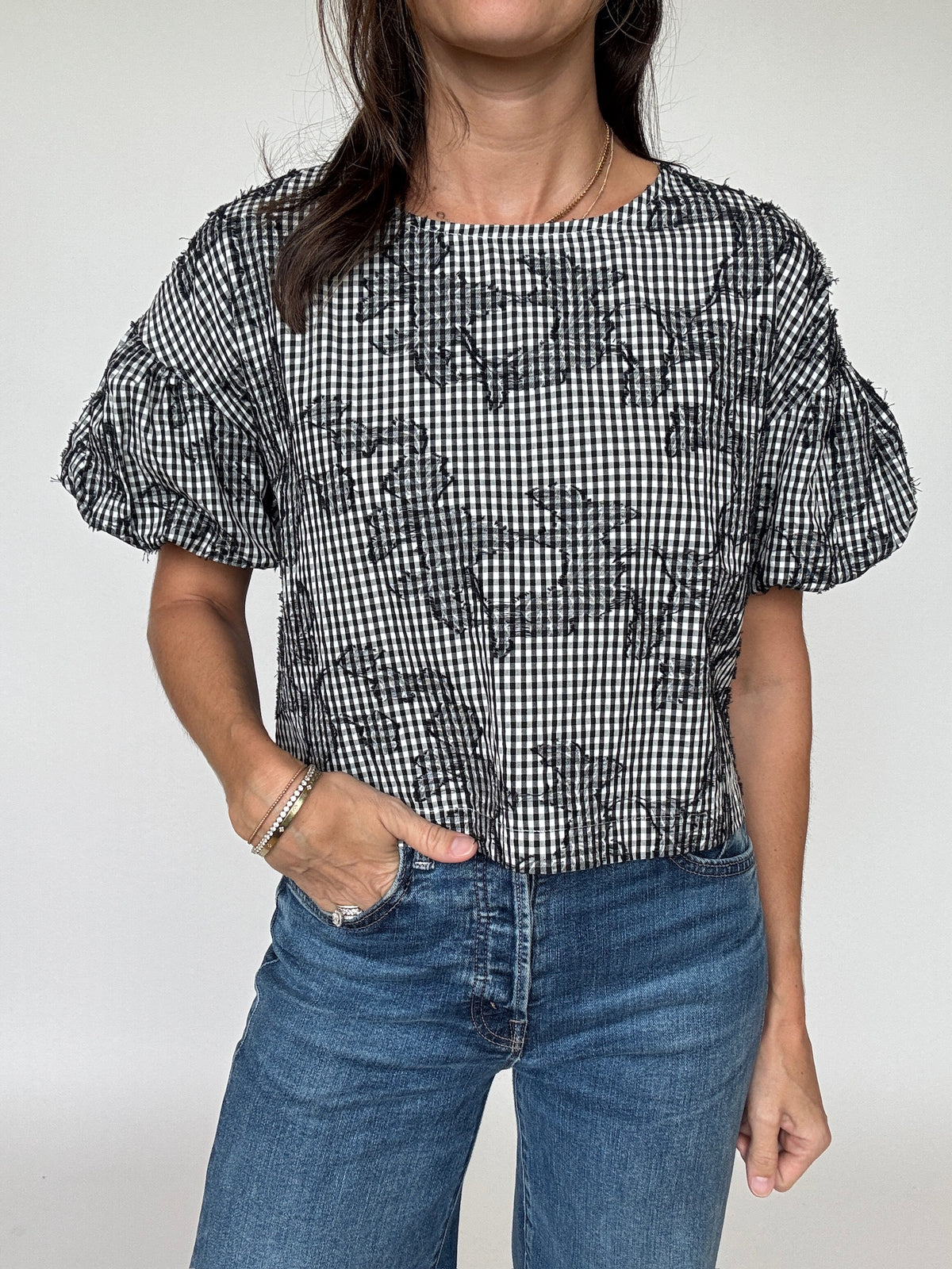 Mia Gingham Embroidered Top
