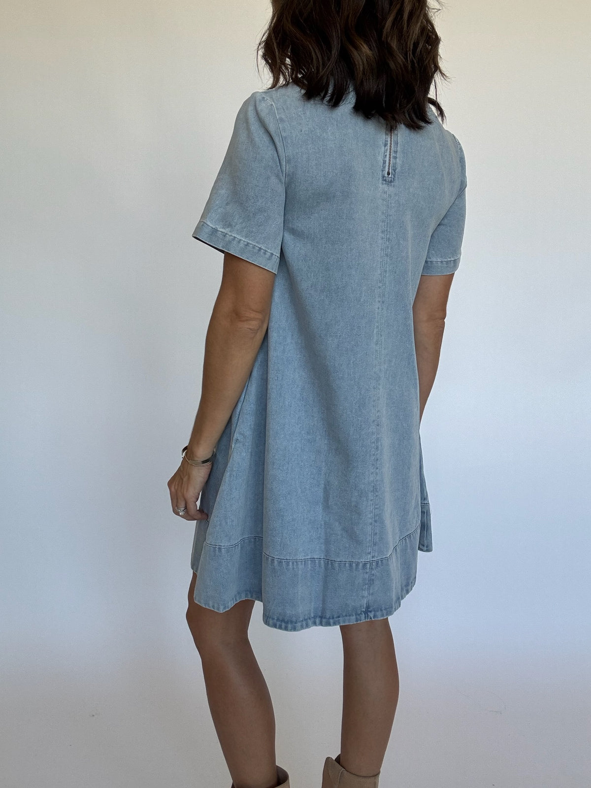 Short Sleeve Denim Mini Dress