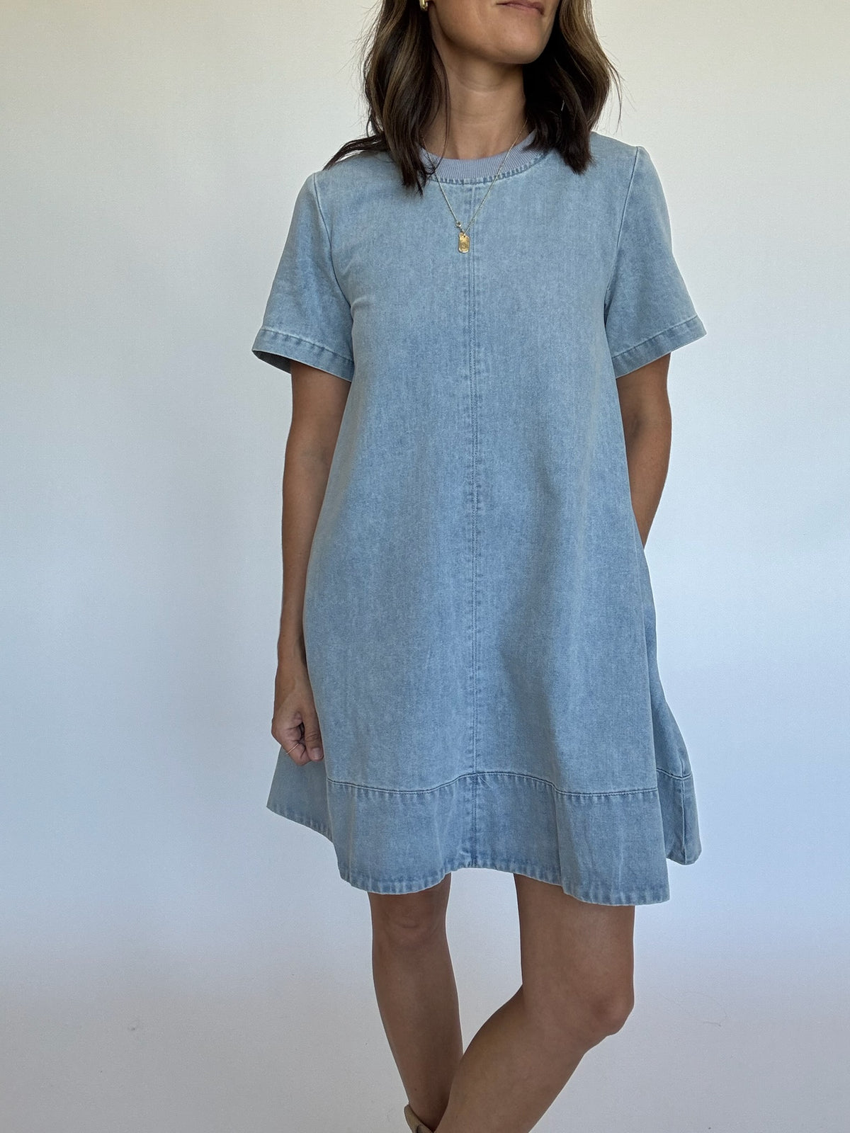 Short Sleeve Denim Mini Dress