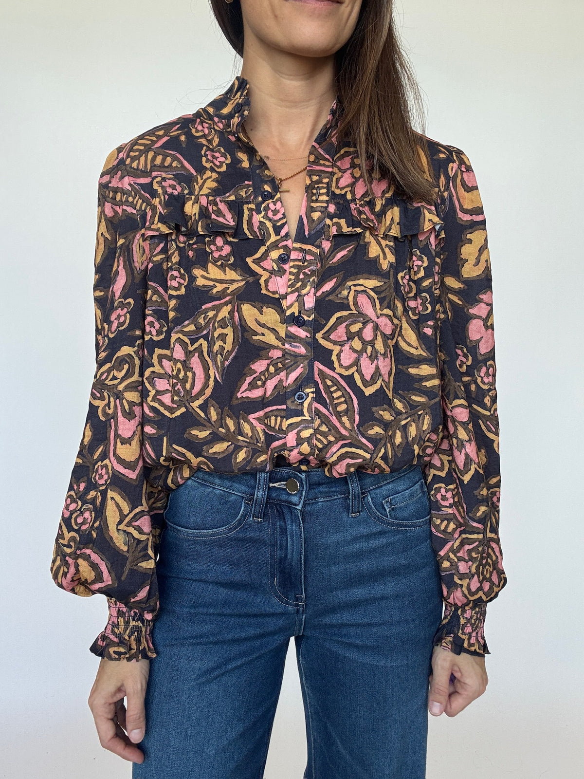 Navy Floral Blouse