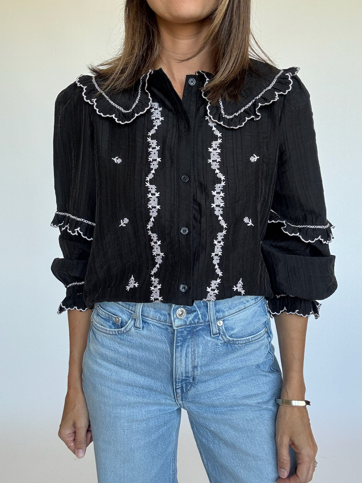 Rowan Embroidered Collared Blouse
