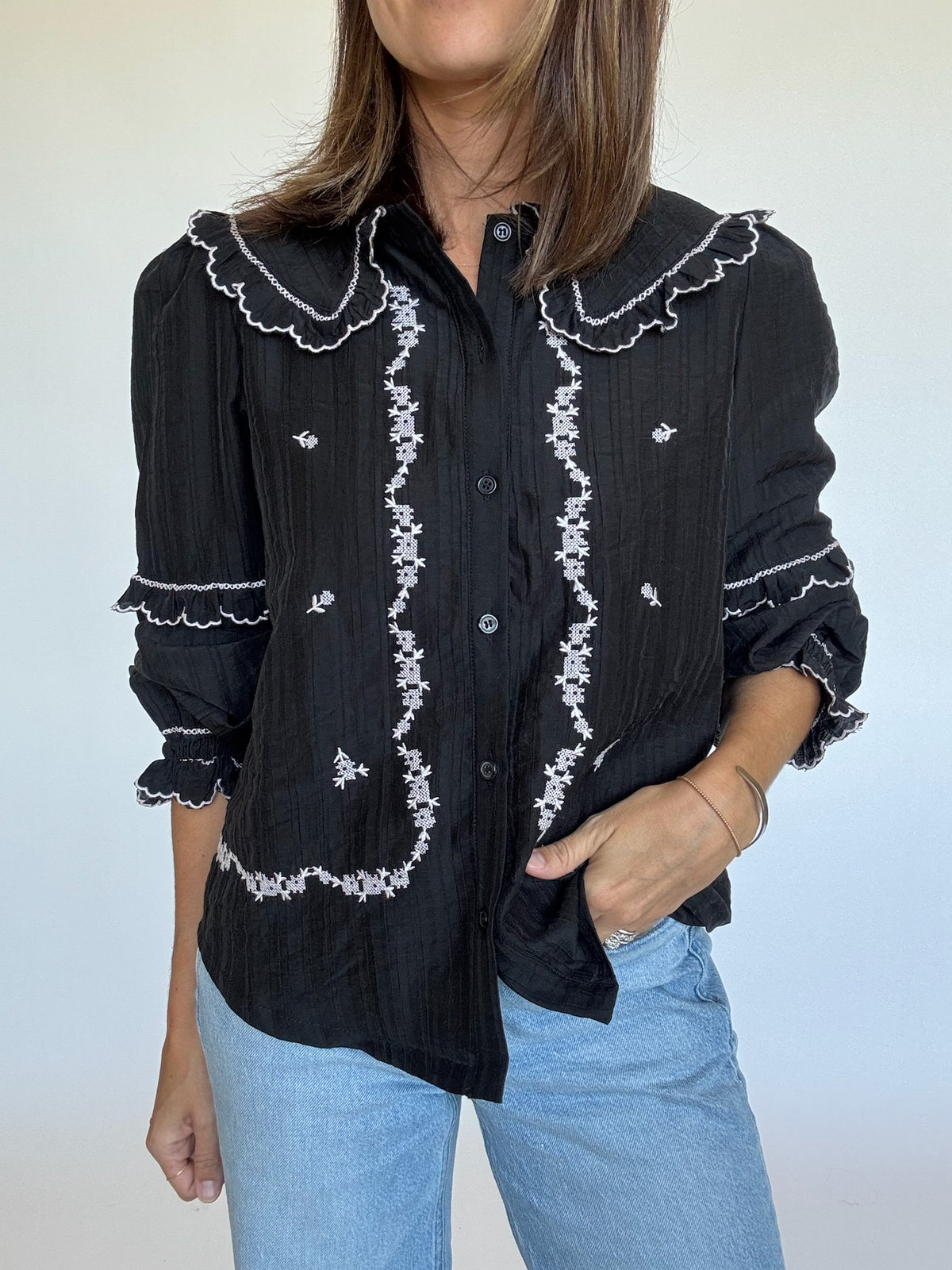 Rowan Embroidered Collared Blouse