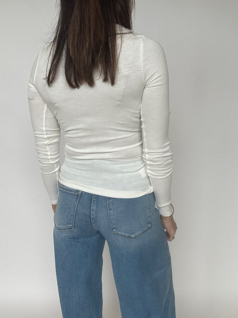 Ribbed Long Sleeve Tee - White