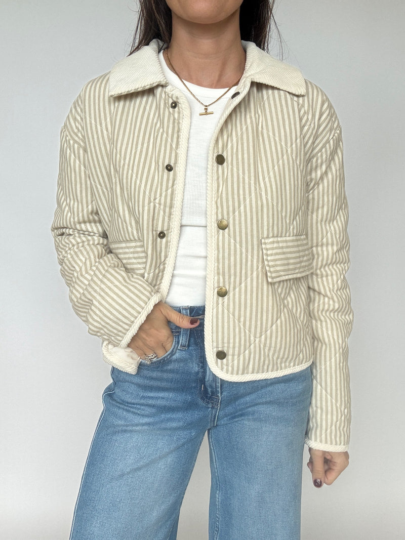 Isla Collared Striped Jacket - Ecru