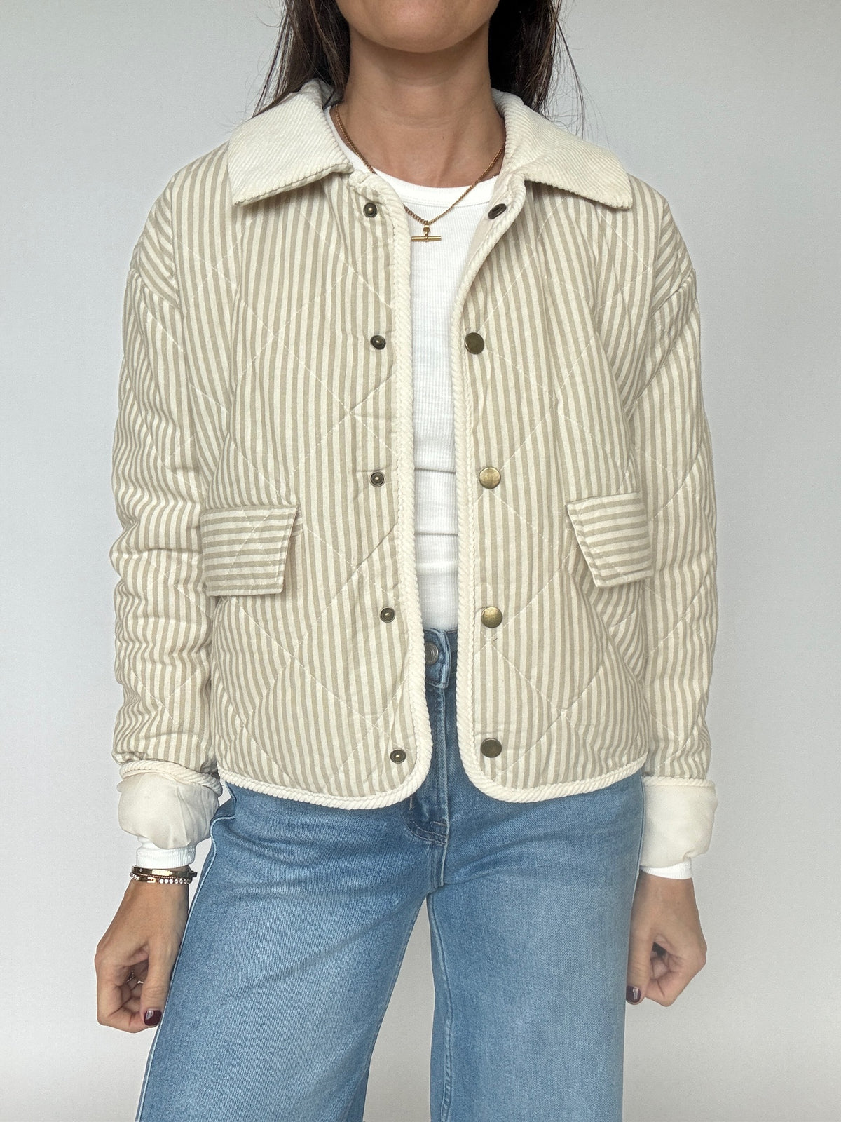 Isla Collared Striped Jacket - Ecru