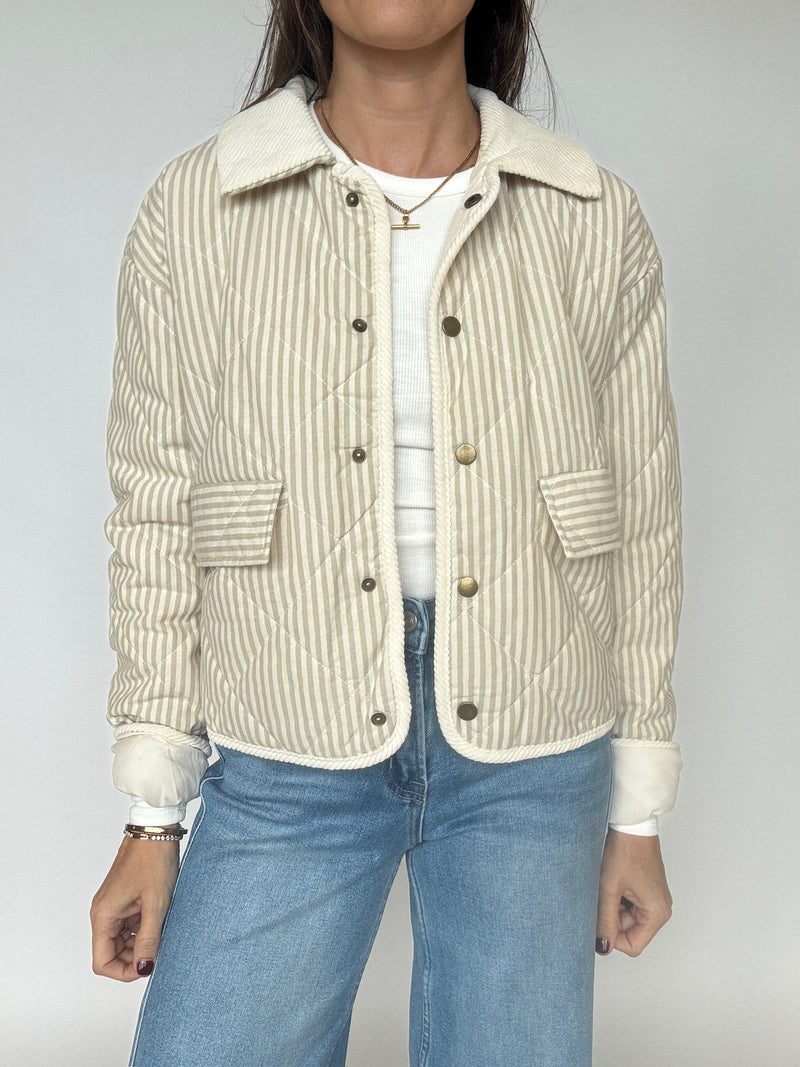 Isla Collared Striped Jacket - Ecru