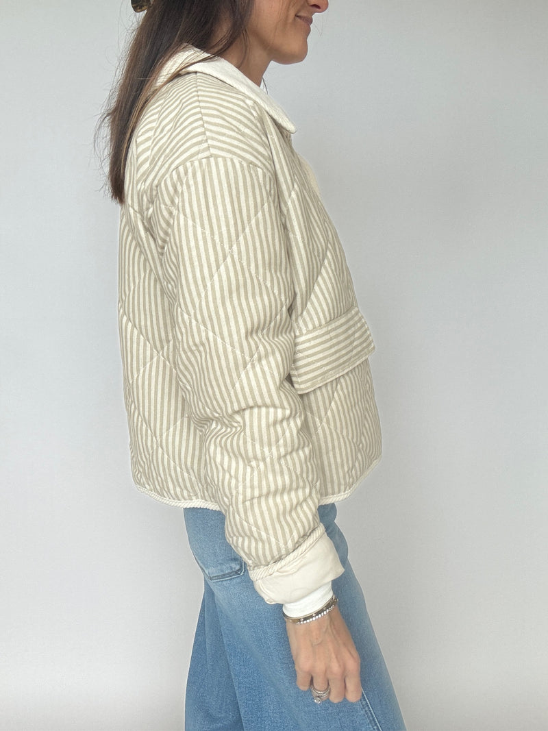 Isla Collared Striped Jacket - Ecru
