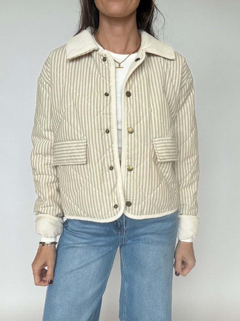 Isla Collared Striped Jacket - Ecru