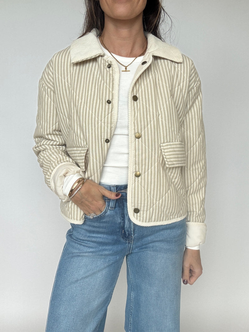 Isla Collared Striped Jacket - Ecru