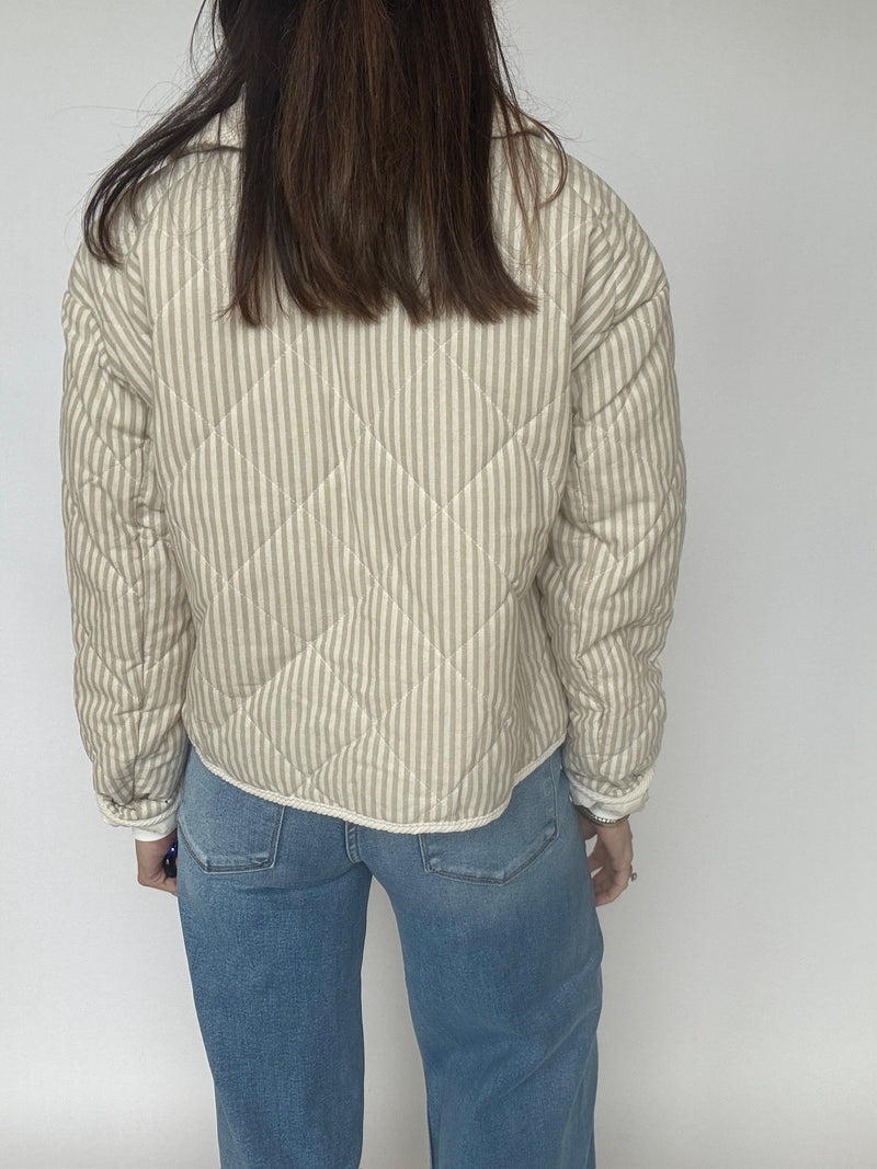Isla Collared Striped Jacket - Ecru