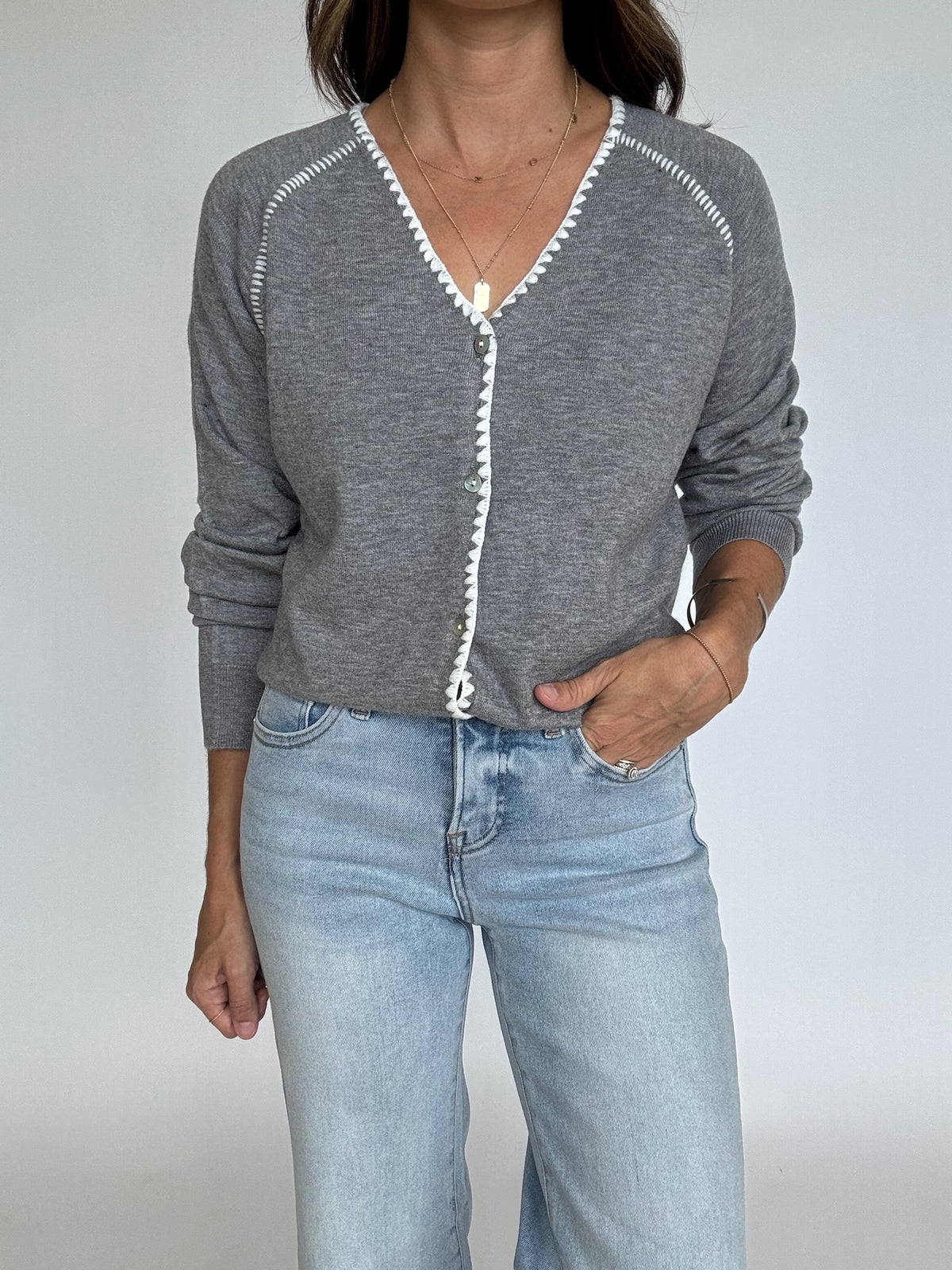 Heather Grey Stitch Detail Cardigan