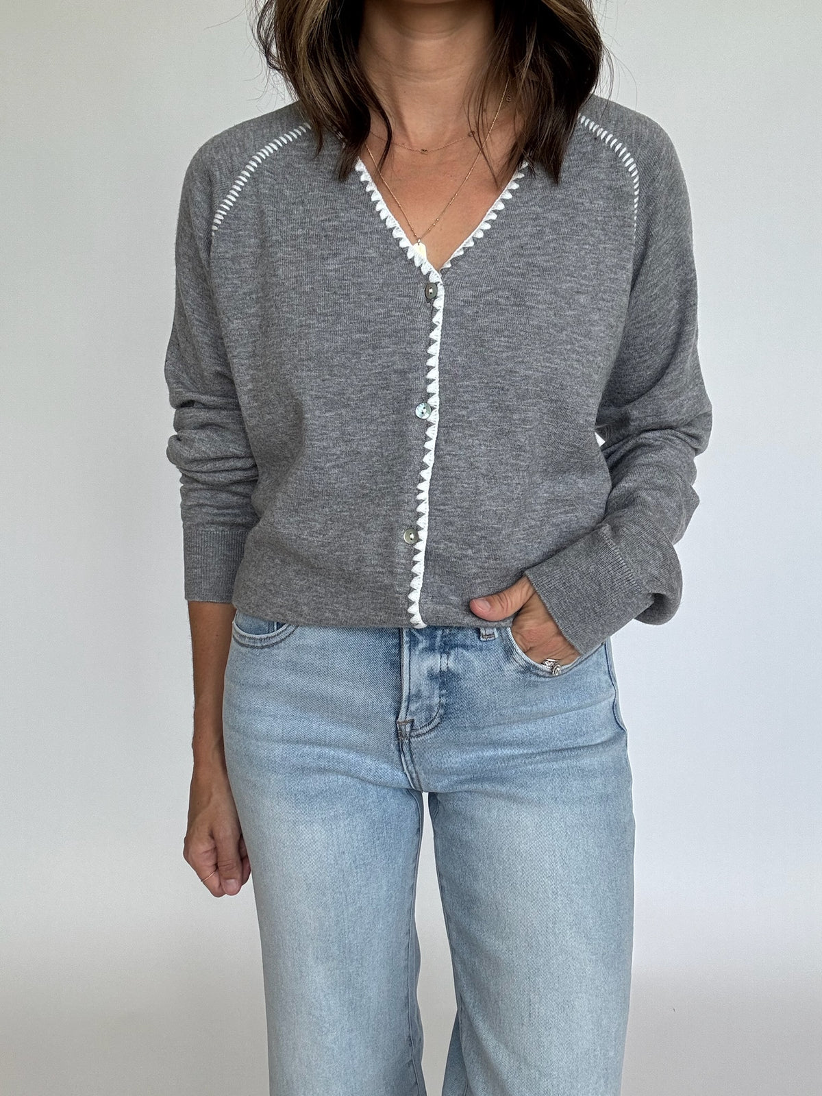 Heather Grey Stitch Detail Cardigan