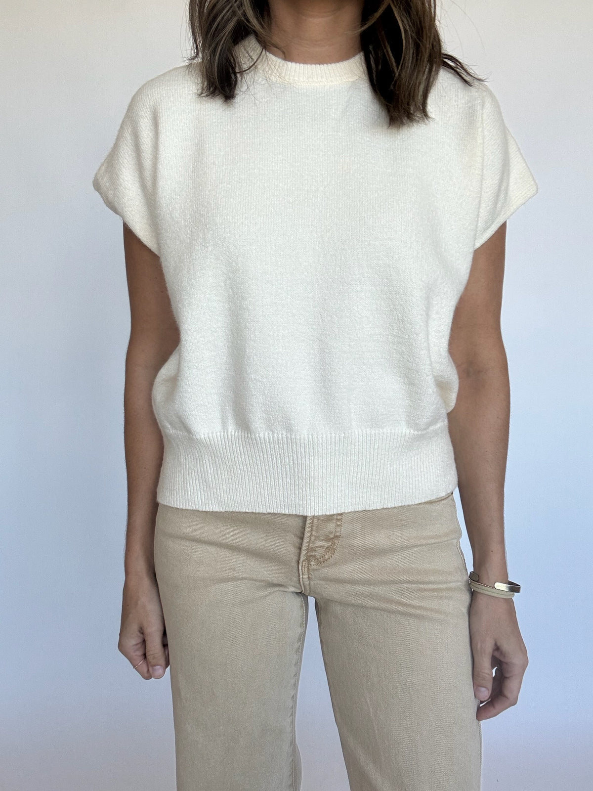 Cream Cap Sleeve Knit Top
