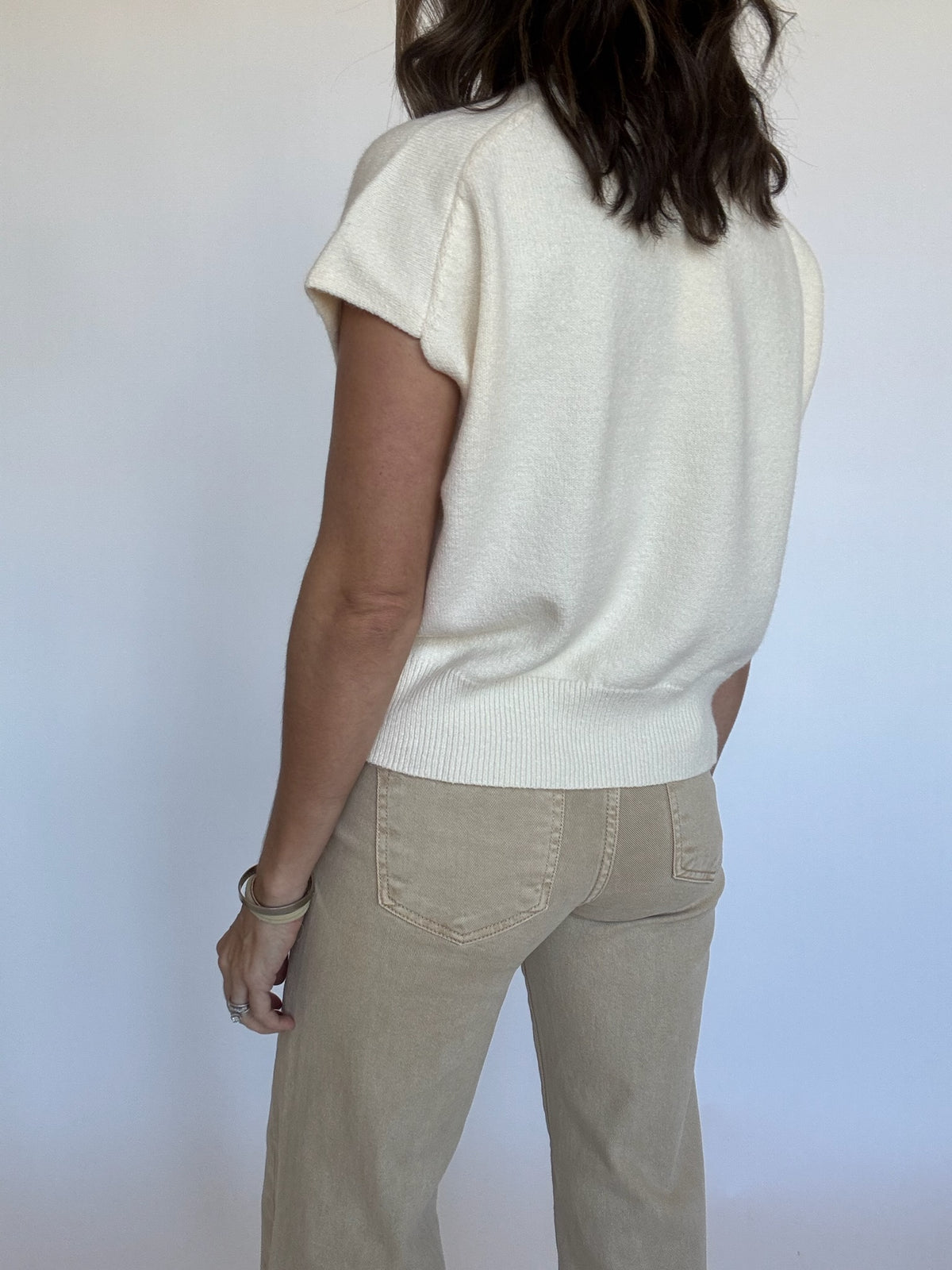 Cream Cap Sleeve Knit Top