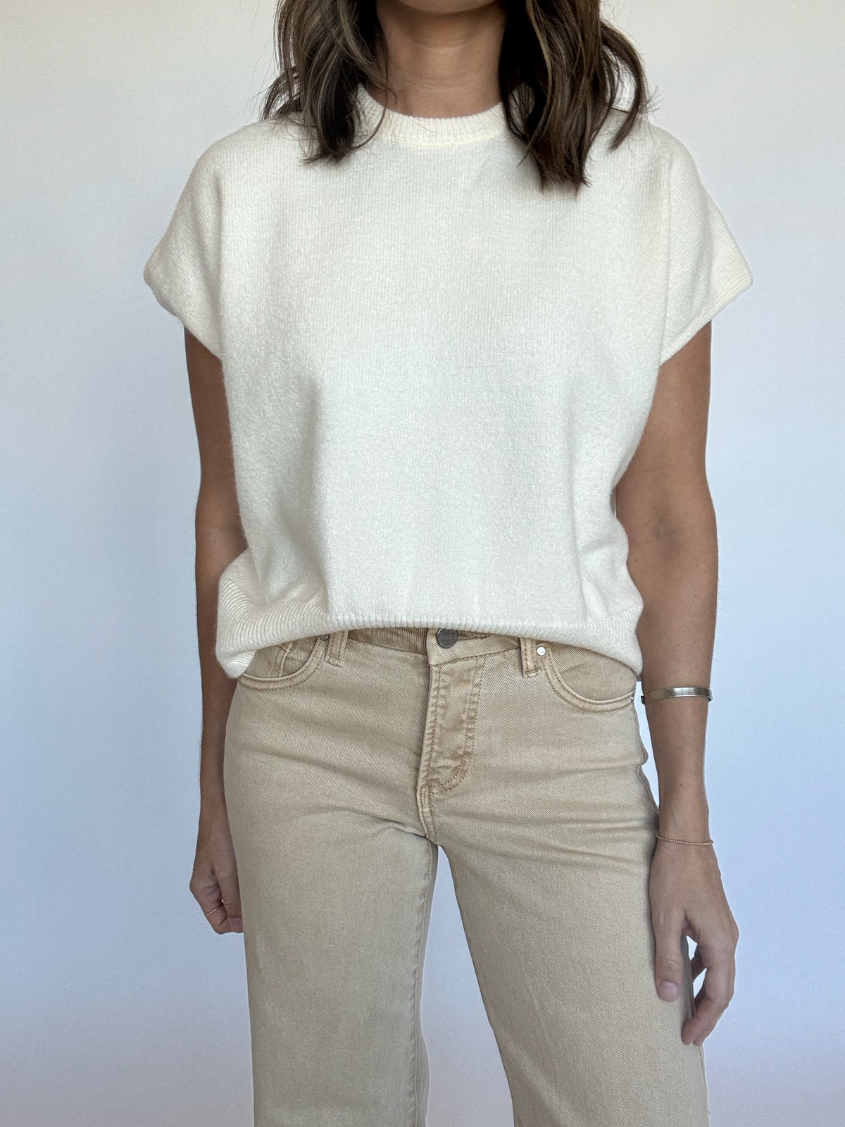 Cream Cap Sleeve Knit Top