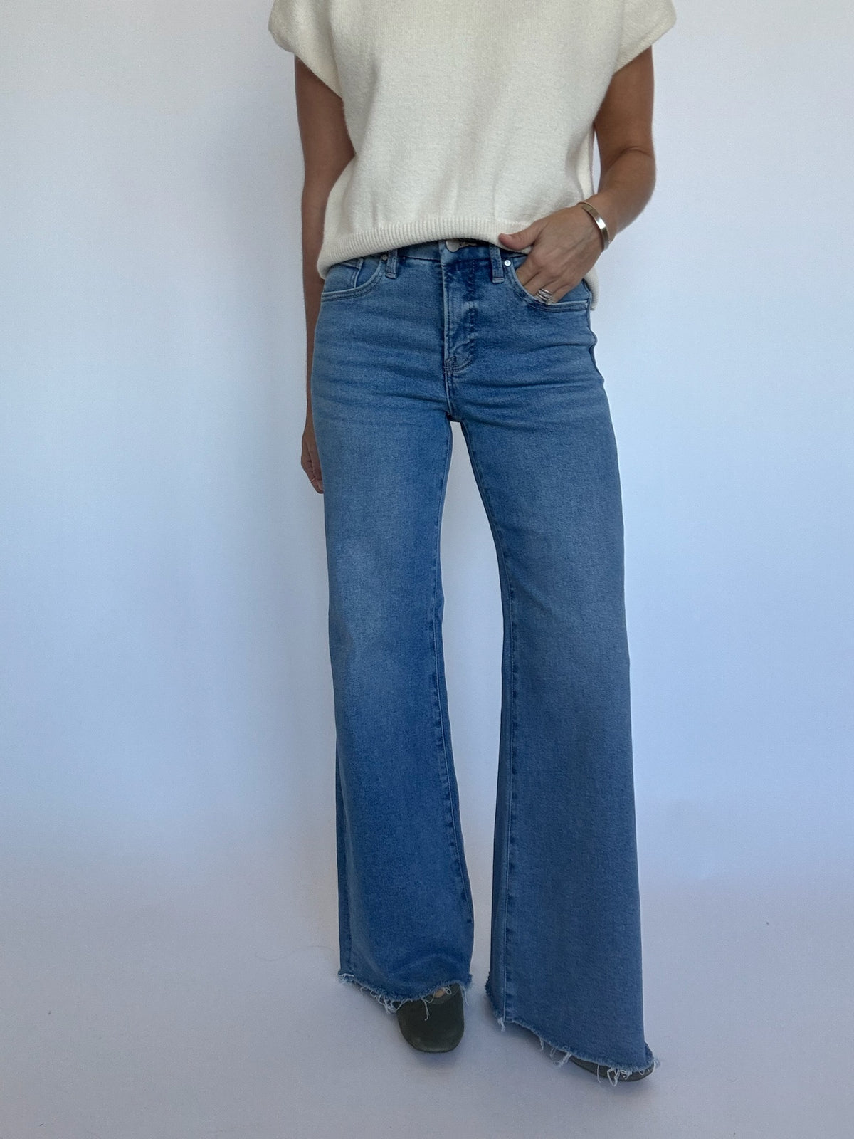 Risen High Rise Wide Leg Jeans - Medium Wash