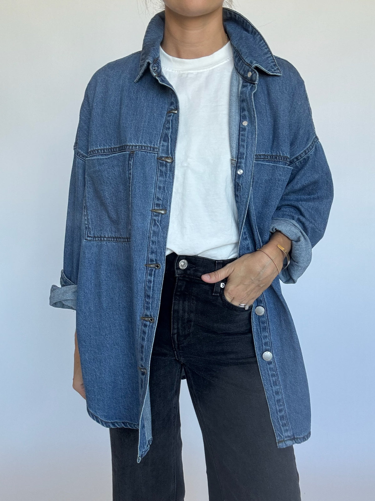 Kacey Oversized Shacket - Medium Wash