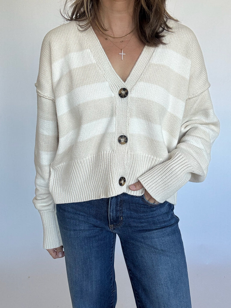 Taupe Cream Striped Cardigan