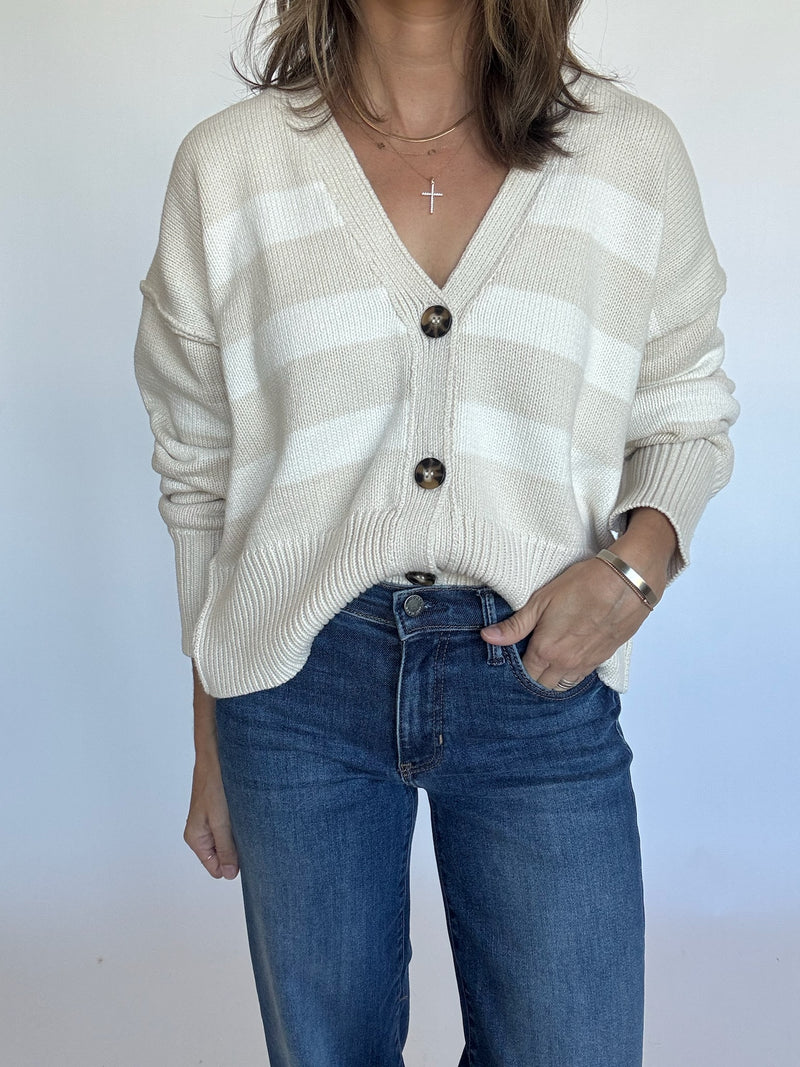 Taupe Cream Striped Cardigan